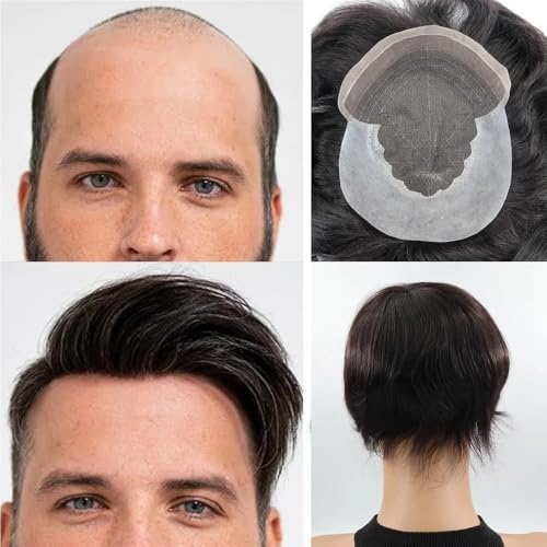 e estelle Men Natural Hair Toupee, Human Hair Q6 Swiss Lace Base PU Around Man Hair Replacement System, For Thin Or Hairloss (Nature Black, 6x8)