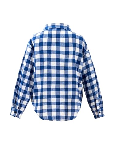 BLIBEAN TEEN GIRL’S FALL LONG SLEEVE PLAID SHIRTS BUTTON DOWN BLOUSES BIG KIDS WESTERN COWGIRL TOPS AGE 6T-7T (SIZE 6 7 YEAR) BLUE