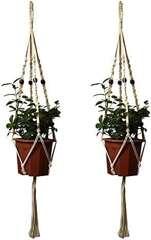 iRurality Macrame Plant Hanger with Wood Beads,Plant Holder for Both Indoor or Outdoor 4 Legs 41 Inch ( Pack of 2 )