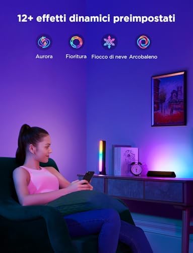 Barre Luminose, Retroilluminazione TV RGBICWW Funziona con Alexa e Google Assistant, Dimmerabile in 16 Milioni di Colori per Stanze, Decorazione da Gioco