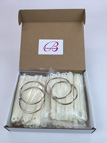 Beauticom 200 Natural Acrylic False Tip Sticks with Metal Ring Holders Fan-Shaped Nail Art Display Chart Practice Tips Tool - 200 Tips