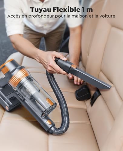 SMOTURE 600W/50KPa/65Min Cordless Broom Vacuum Cleaner Powerful Cordless Vacuum Cleaner with Extendable Hose 1m, Wall Charging, Auto Mode, LCD Screen Broom Vacuum for Pet Hair/Floor/Carpet/Car