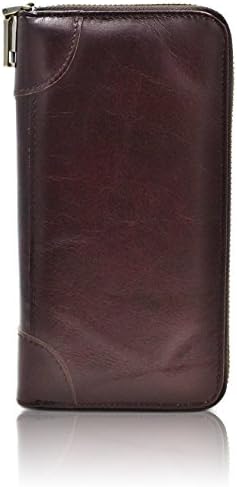 Mens Clutch Bag Handbag - Genuine Leather Zipper Long Wallet Checkbook Holder - Business Hand Clutch