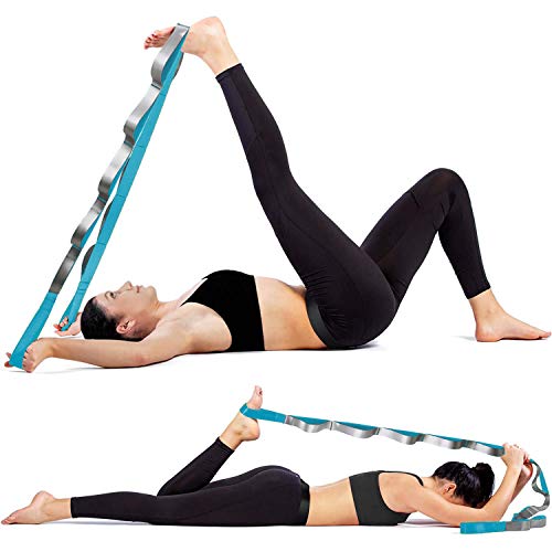 Yoga Strap Fitness Multi-Loop Strap Stretch Band 12 Loops Yoga Stretch Strap Nonelastic Stretch Strap for Physical Therapy, Pilates, Dance and Gymnastics with Carry Bag