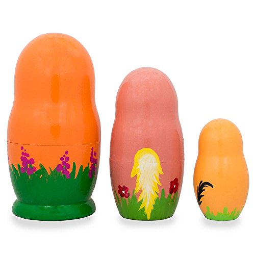 4.25" Set of 3 Horses with Flowers Wooden Nesting Dolls