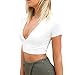 Antopmen Women Sexy Deep V Neck Short Sleeve Back Cross Tied Up Tee Backless Lace Crop Top (Medium, White)