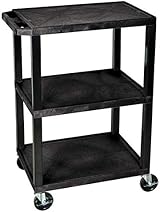 H Wilson Luxor WT34S 3-Shelf Utility Cart - Black, Heavy Duty, Made in USA view 3