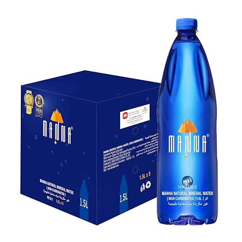MANNA Natural Volcanic Mineral Water – pH 8.3 Natural Alkaline, Essential Minerals, Small Molecule for Rapid Hydration – 1.5L pack of 9