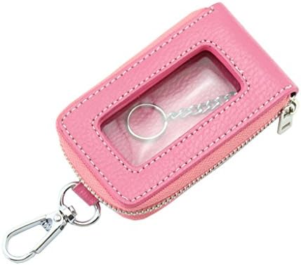 Motosupply Universal Car Smart Key Case Remote Fob Case Leather Holder Cover Bag Chain for Men Women Pink