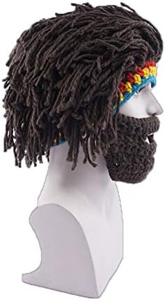 Eleanos Funny Original Barbarian Knit Beard Hat Wig Beanie Hat Funny Facekini Mask Brown