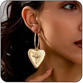 Vintage Heart Earrings for Women Gold Chunky Heart Cross Drop Dangle Earrings Hypoallergenic Fashion Statement Earrings Christmas Birthday Party Wedding Jewelry