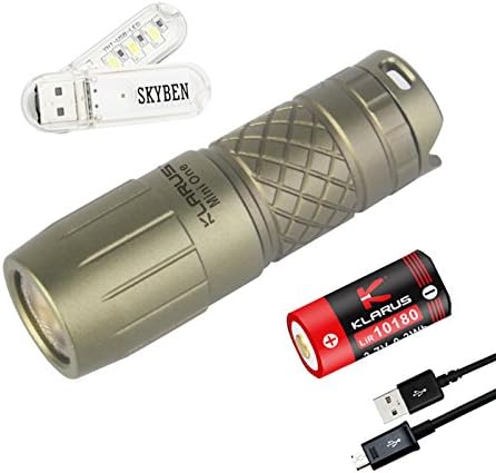 Klarus Mini One 130 Lumens CREE XP-G3 LED Bright USB Rechargeable Finger-sized Mini-might Waterproof Keychain Flashlight Rotary Switch Two modes,with 1x10180 Battery and SKYBEN USB Light (Green)