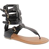 Wild Diva Tanaya-540 Women's T-Strap Buckle Gladiator Back Zip Flat Thong Sandal