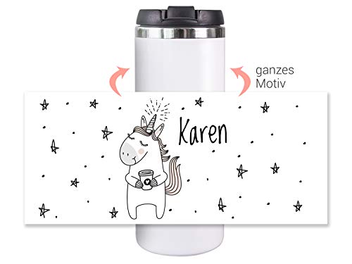 GRAZDesign Einhorn Thermobecher Kaffeebecher to go mit Namen auslaufsicher & warmhaltend, Coffee Becher, hält 4h heiss, personalisiertes Geschenk, Edelstahl 350ml – Bild 3