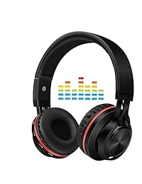 Auriculares Bluetooth con cancelación de ruido activo con micrófono, Alteng Hi Fi inalámbricos y con cable plegables sobre los oídos, auriculares de sonido estéreo, cómodas almohadillas de proteínas para viajes en avión, oficina, negro.
