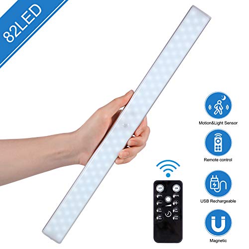 LED 82 LED Rechargeable Motion Sensor Closet Lights, Dimmable & Timer LED Under Cabinet Lighting,Remote Stick-Anywhere Magnetic Led Lights for Kitchen,Hallway,Wardrobe