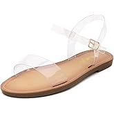 Herstyle Keetton Women's Flat Sandals Open Toe Ladies Dressy Sandals Black White Cognac Flat Sandals Ankle Strap Comfy Casual Sandal for Summer