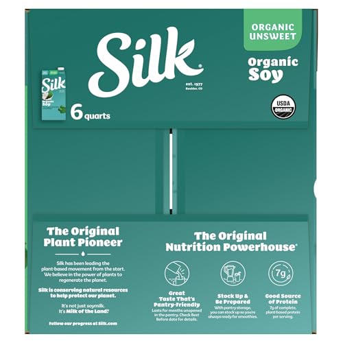 SILK SHELF-STABLE ORGANIC SOY MILK, UNSWEETENED, DAIRY-FREE, VEGAN, NON-GMO PROJECT VERIFIED,32 FL OZ(PACK OF 6)