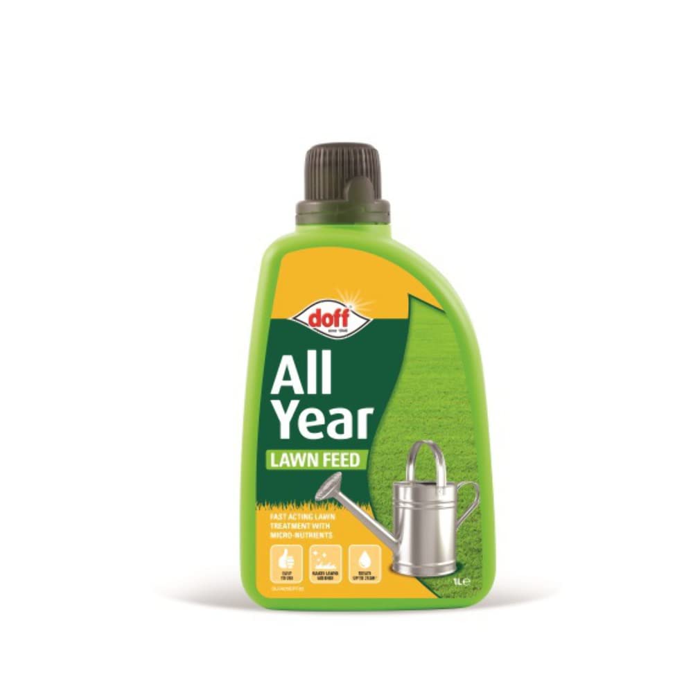 Doff All Year Lawn Feed Liquid Grass Fertiliser Micro Nutrients Iron Fast Acting 1L