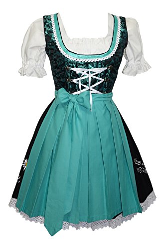 Edelweiss Creek 3-Piece German Oktoberfest Dirndl Dress, Black and Aqua Green