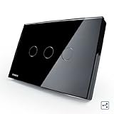 NIMTEK US/AU Standard, Black Crystal Glass Panel, 3-gang 2-way Touch Control Light Switch VL-C303S-82 with LED indicator