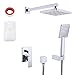 KES Pressure Balancing Shower System Rough-in Shower Valve Faucet and Trim Kit Handheld and Rainfall Shower Head Combo Modern Square Polished Chrome, XB6223-CH