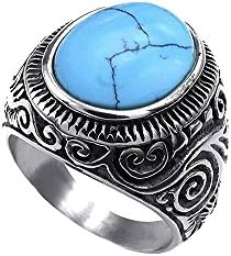 SEVEN50 Classic Mens Stainless Steel Signet Ring Classic Vintage, Blue Created-Turquoise