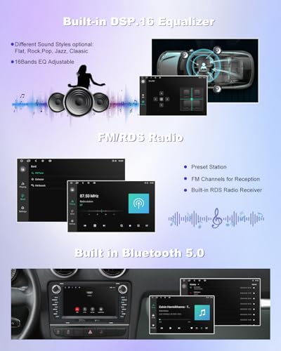 Car Radio for Audi A3 8P (2003-2012) S3 (2006-2012) RS3 (2011-2012) with CarPlay and Android Auto Wireless, Touchscreen 7 Inch with GPS, USB-C Bluetooth WiFi FM RDS DSP CANBus, HD Rear View Camera