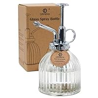 OFFIDIX Glass Spray Bottle for Plants, 6.5" Tall Vintage Style Spritzer with Bronze Plastic Silver Color Top Pump Glass Watering Can for Pet Clearing (Transparent)