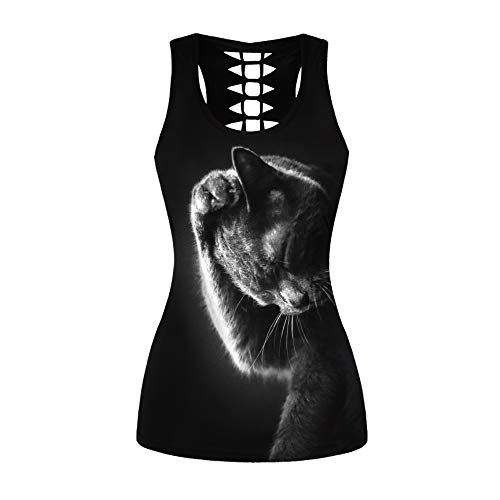 Womens Skull Shirts Cut Out Workout Yoga Running Tank Tops Sleeveless Casual Shirts Tops (S/M, cat 076)