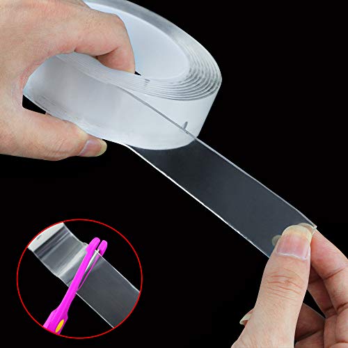 Neworkg Double Sided Adhesive Tape, 9.8Ft/5m Adhesive Silicone Tape - Transparent Strong Adhesive Traceless Removable and Reusable Anti Slip Tape for Home, Wall, Room, Office Decor(2mm Thickness)