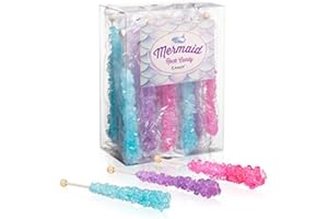 Candy Envy Mermaid Rock Candy Crystal Sticks - 18 Indiv. Wrapped - Pink, Light Blue, Lavender