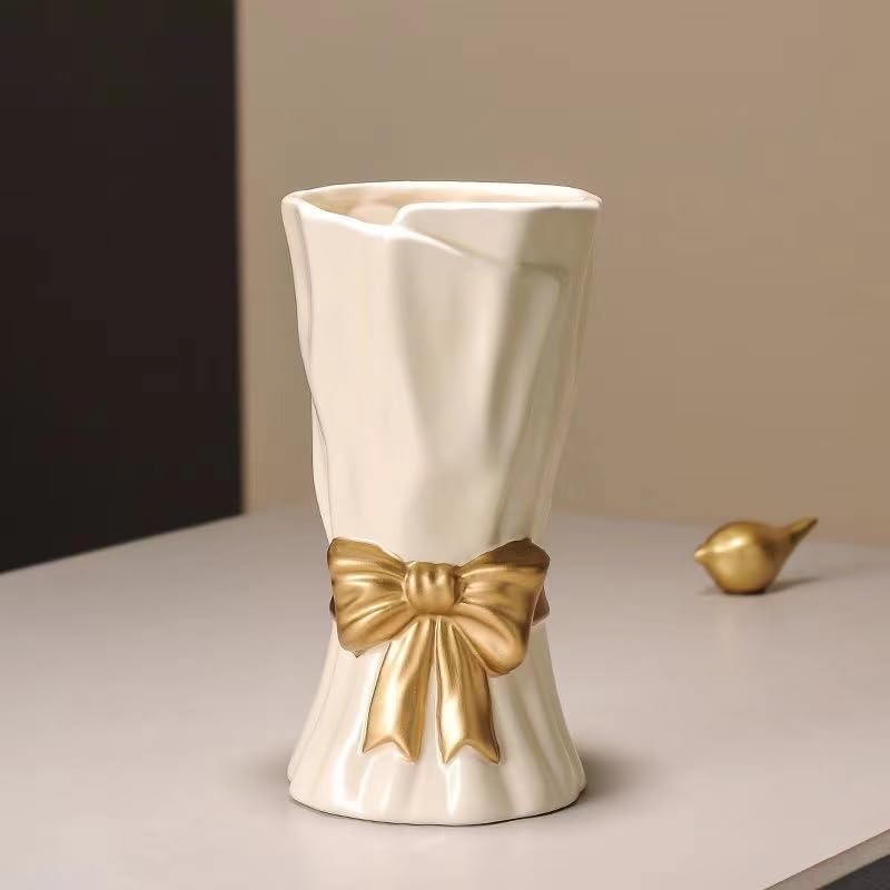 Photo 1 of WLGRANJIA Bow Vase, White Flower Vase for Home Decor, White Ceramic Vases for Boho Style, 9.3 Inch Large Vases for Ideal Shelf Decor/Table/Living Room. (Glazed Exterior and Interior)
