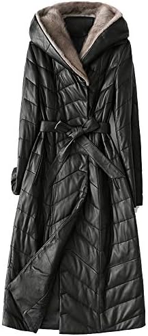 Jcstory レザー ダウンコート レディース ロング ダウンジャケット ロング 贅沢感 着痩せ ベルト付き 高級ラム羊革 防寒 上品 暖かい お洒落 おしゃれ リアルファー 冬 フード付きアウター トレンチコート Svietimocentras Lt