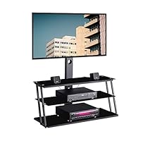 GLCHQ Adjustable Hight and Angle Multi-Function Tempered Glass Metal Frame Floor TV Stand Bracket for 32"-65" TVS Multiple Media Devices (41.3" Wx17.3 Dx50 H(3 Layers))