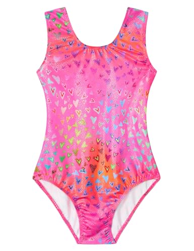 Domusgo Gymnastics Leotards for Girls Size 8-9 Years Pink Neon Heart Sparkly at Amazon