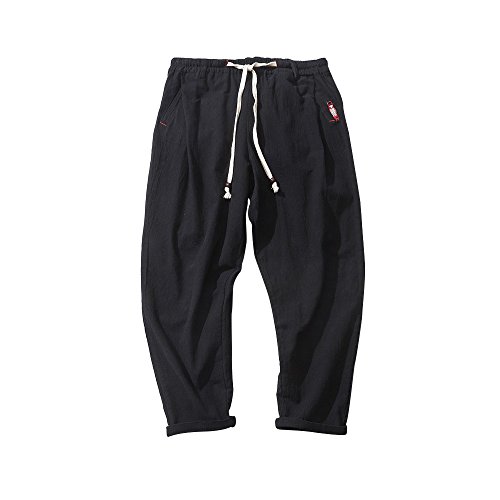 image for Hmlai Clearance Men's Cotton Linen Harem Pant Drawstring Elastic Waist