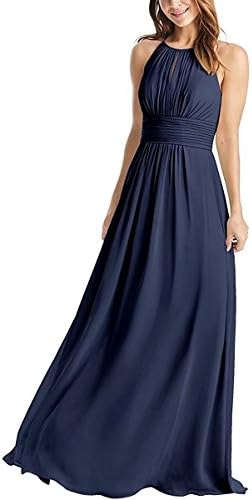 Weddder Halter Bridesmaid Dresses Long A-Line Pleated Empire Waist Chiffon Prom Dresses