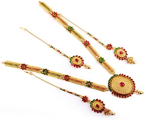 Megh Craft Women South Indian Bridal Long Bridal Necklace Set with Maang Tikaa