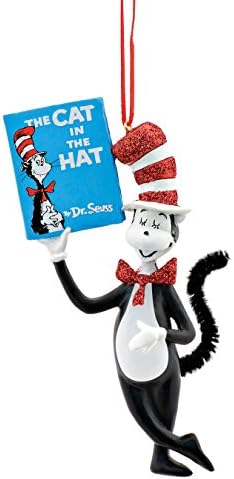 Department 56 Dr. Seuss Cat in the Hat Holding Book Hanging Ornament, 4.33 inch