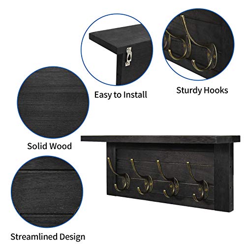 Rustic Coat Rack Wall Mounted with Shelf, Farmhouse Entryway Shelf with