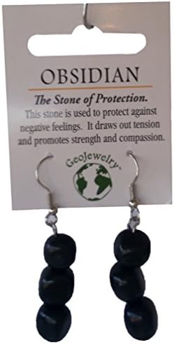Natural Gemstone Obsidian Triple Nugget Earrings