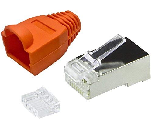 odedo RJ45 Crimp Connectors Orange CAT6 Metal Shielded with Threading Aid and Kink Protection Crimp Connector Network Plug 20 x