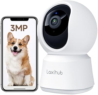 Telecamera Wi-Fi Interno 2K 3MP, PTZ 355° Telecamera Sorveglianza Interno, Telecamera Cani con Visione Notturna, Rilevamento di Umano/Movimento, Audio Bidirezionale, Compatibile con Alexa