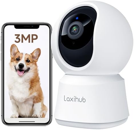 Telecamera Wi-Fi Interno 2K 3MP, PTZ 355° Telecamera Sorveglianza Interno, Telecamera Cani con Visione Notturna, Rilevamento di Umano/Movimento, Audio Bidirezionale, Compatibile con Alexa