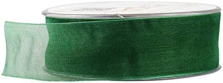 Fowod Shimmer Sheer Organza Ribbon, 27 Yard / 82 Feet, 1 Inch Wide, Dark Green