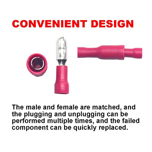 Electomania® Fully Insulated Male Female Wire Bullet Connector Electrical Crimp Red Terminals Pack of 100Pcs (Red) 6 Electomania® Fully Insulated Male Female Wire Bullet Connector Electrical Crimp Red Terminals Pack of 100Pcs (Red) - Image 6