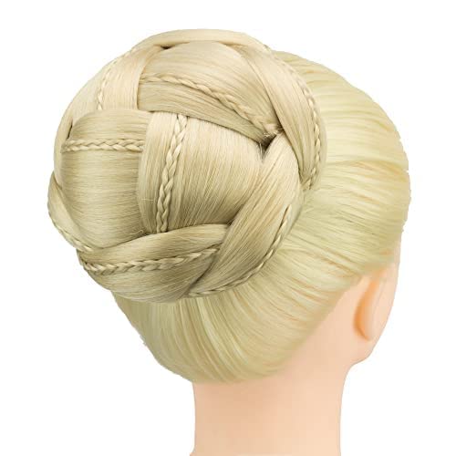 IMISSU Large Size Dancer Braided Chignon Hair Cover Donut Hairpieces Scrunchie Hair Bun Wig Updo on Wedding Party (M2 Dirty Blonde)