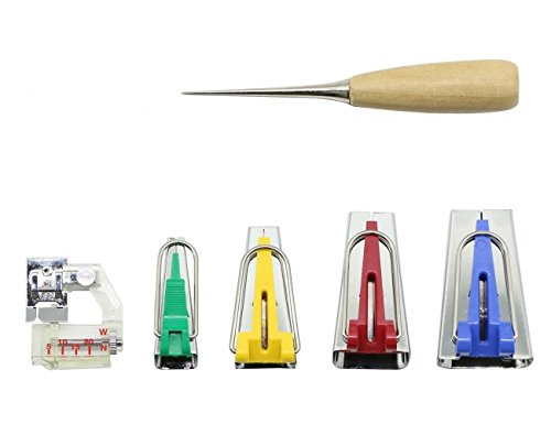 Driak Fabric Bias Tape Maker Kit Set for Sewing Quilting Awl and Adjustable Binder Foot with plastic tool box