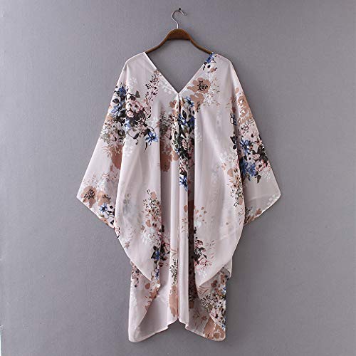 Besooly Women Cardigan Floral Print Chiffon Shawl Kimono Top Loose Plus Size Shirt Coat Bohemia Long Shirt Blouse (M, Pink) - Thumbnail 3